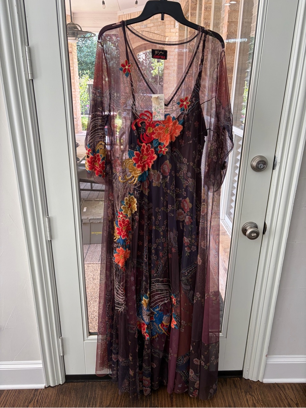 Johnny Was BIYA Aylem Mesh Maxi Dress Slip XL NWT Embroidered